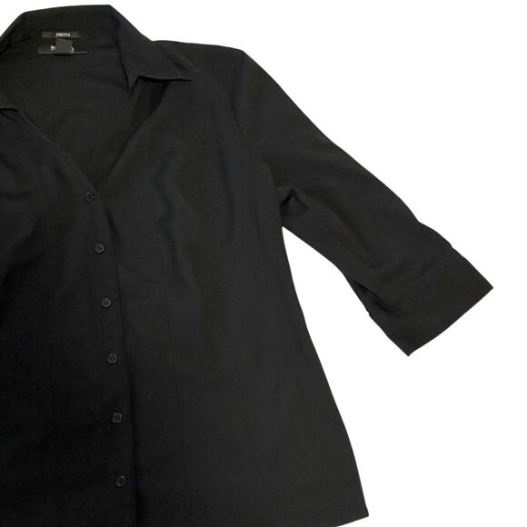 Style&Co Collared Button Down Shirt - LP Large Petite - Black Fitted 3/4 Sleeves - Picture 8 of 8